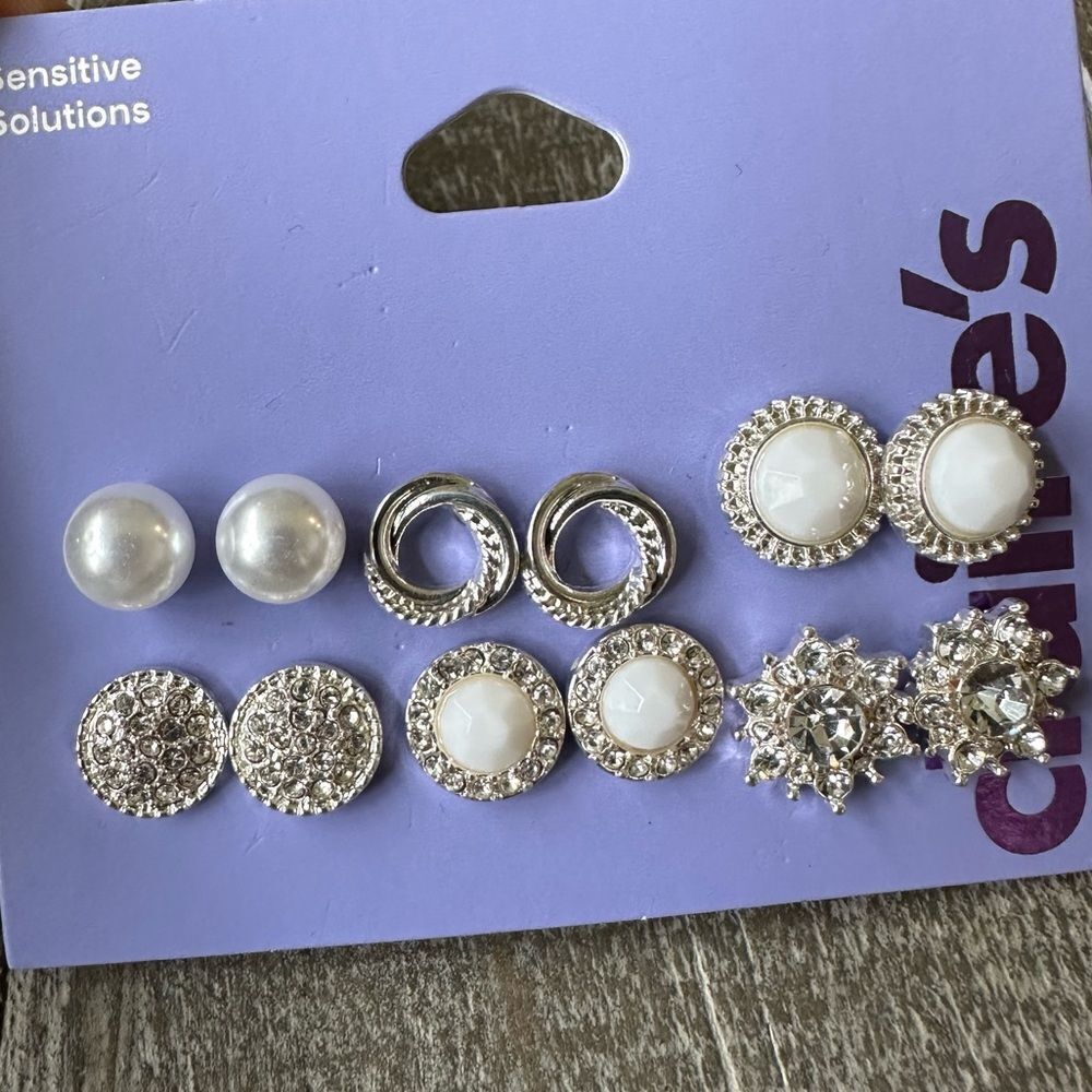 Claire’s Crystal Pearl Sparkling Earrings Set of 6 Pairs